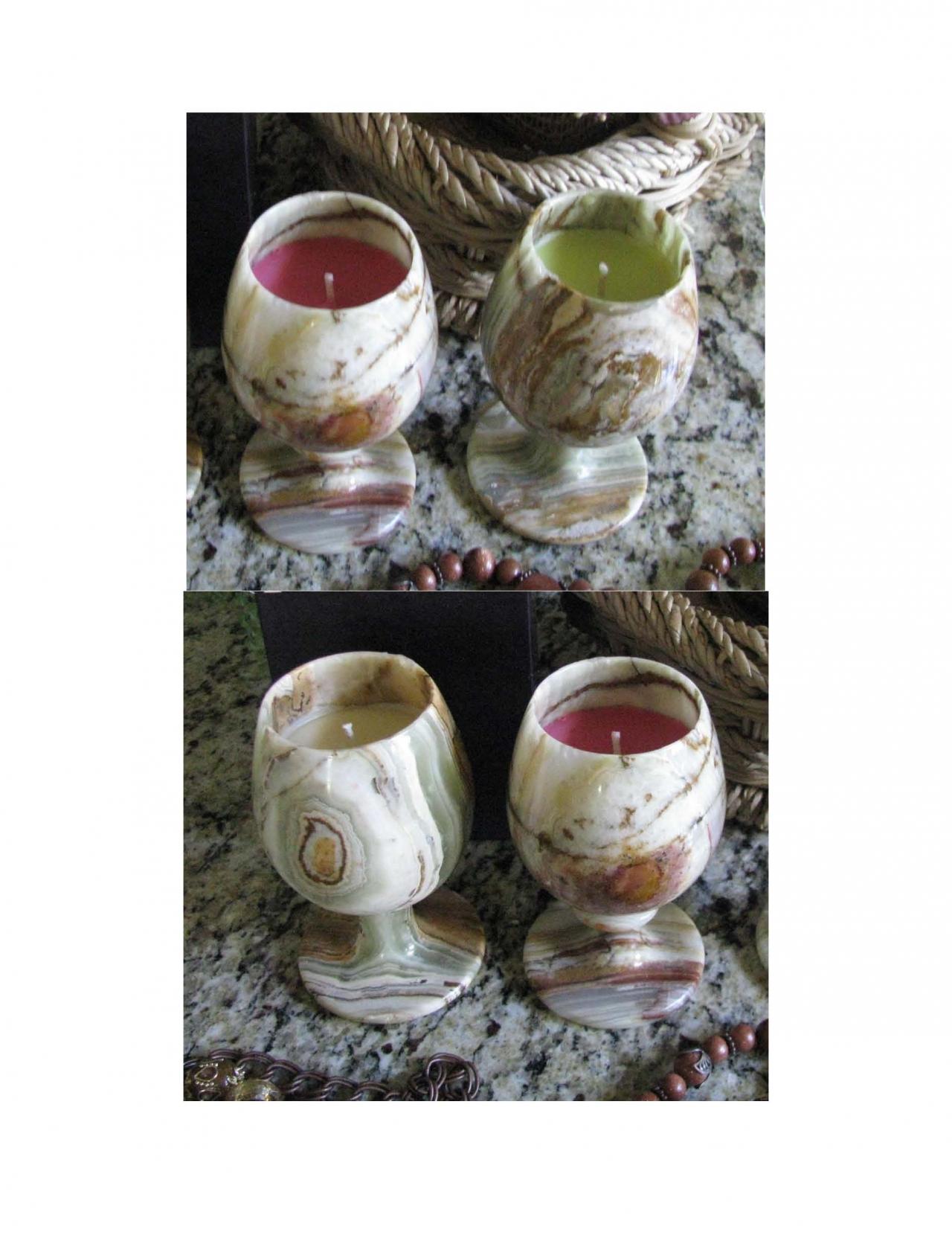 Save On 4 Very Unique Handcrafted Highly Scented Candle 6 Oz Genuine Marble Wine Goblet Your Choice Of Honey Scents